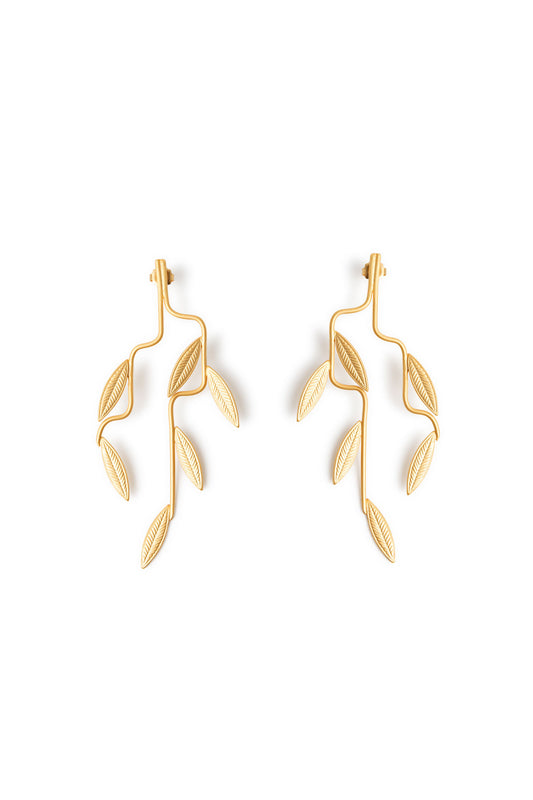 Boucle d'oreille longue feuille en plaqué or 24 carats