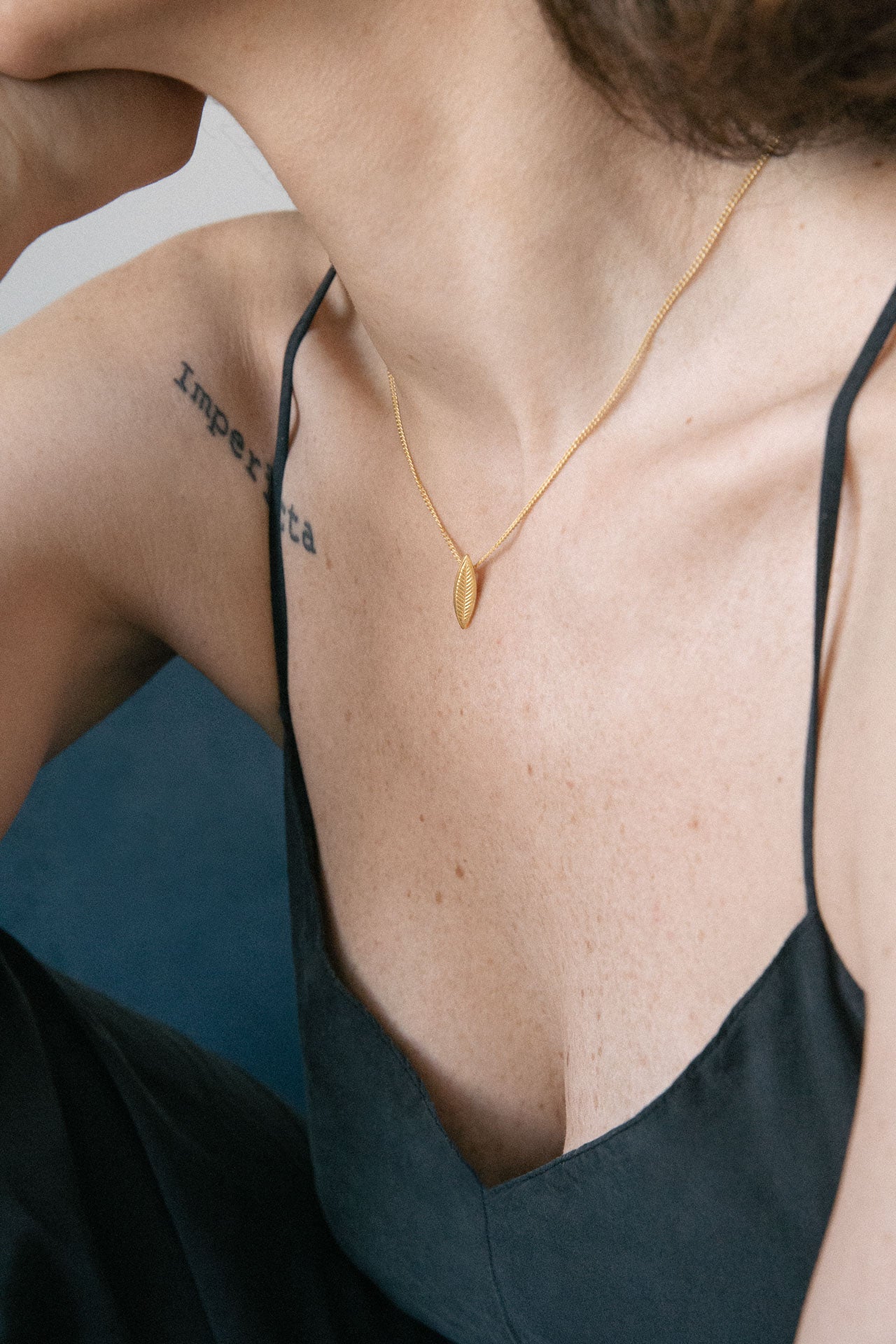 Small Leaf necklace in gold or enameled 24ct gold plating