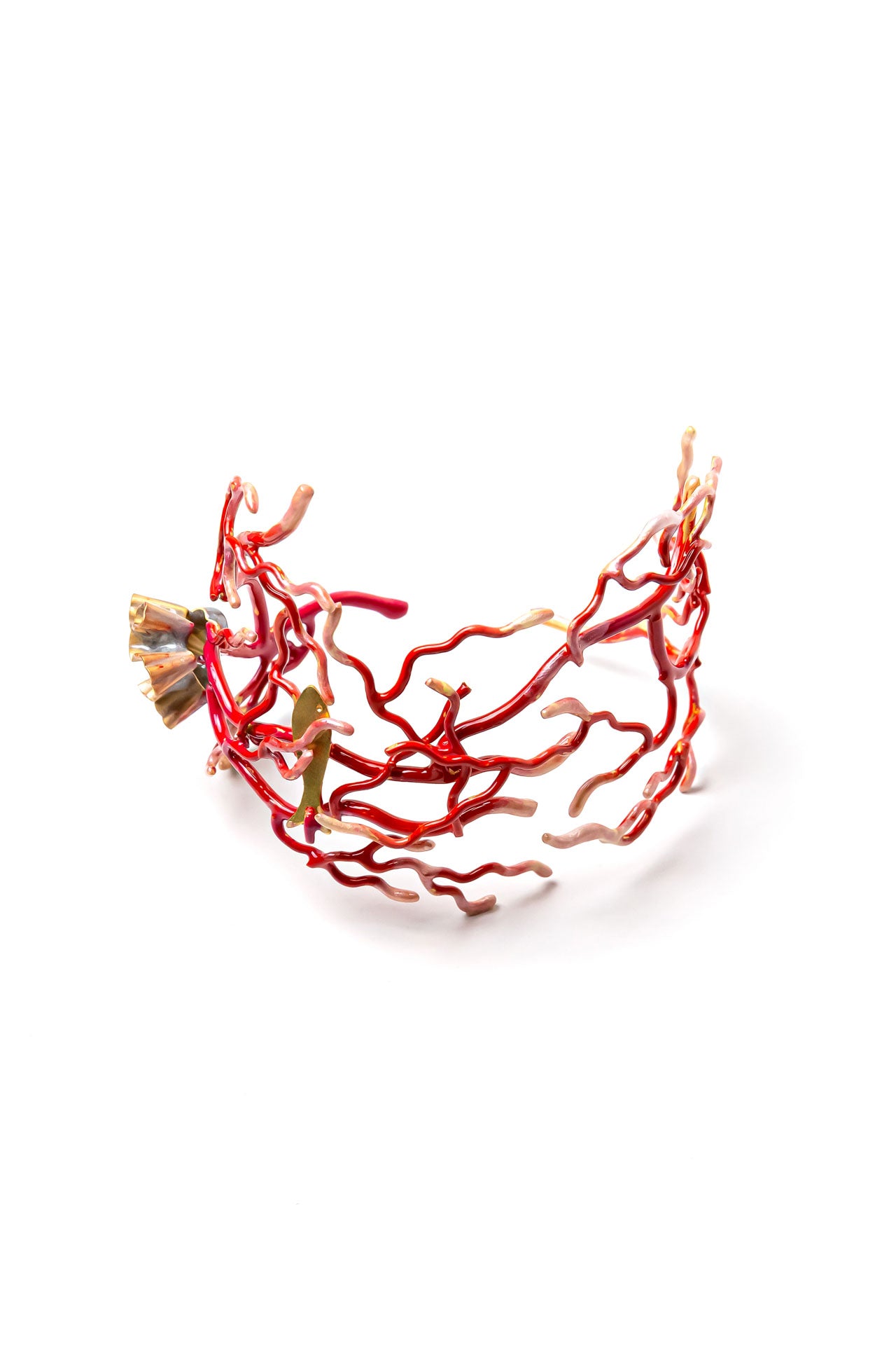 Brazalete Coral XL baño de oro 24ct y esmaltado a mano