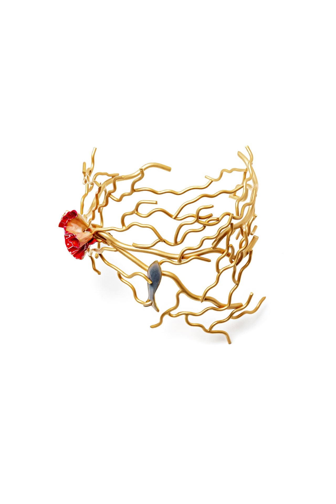 Brazalete Coral XL baño de oro 24ct y esmaltado a mano
