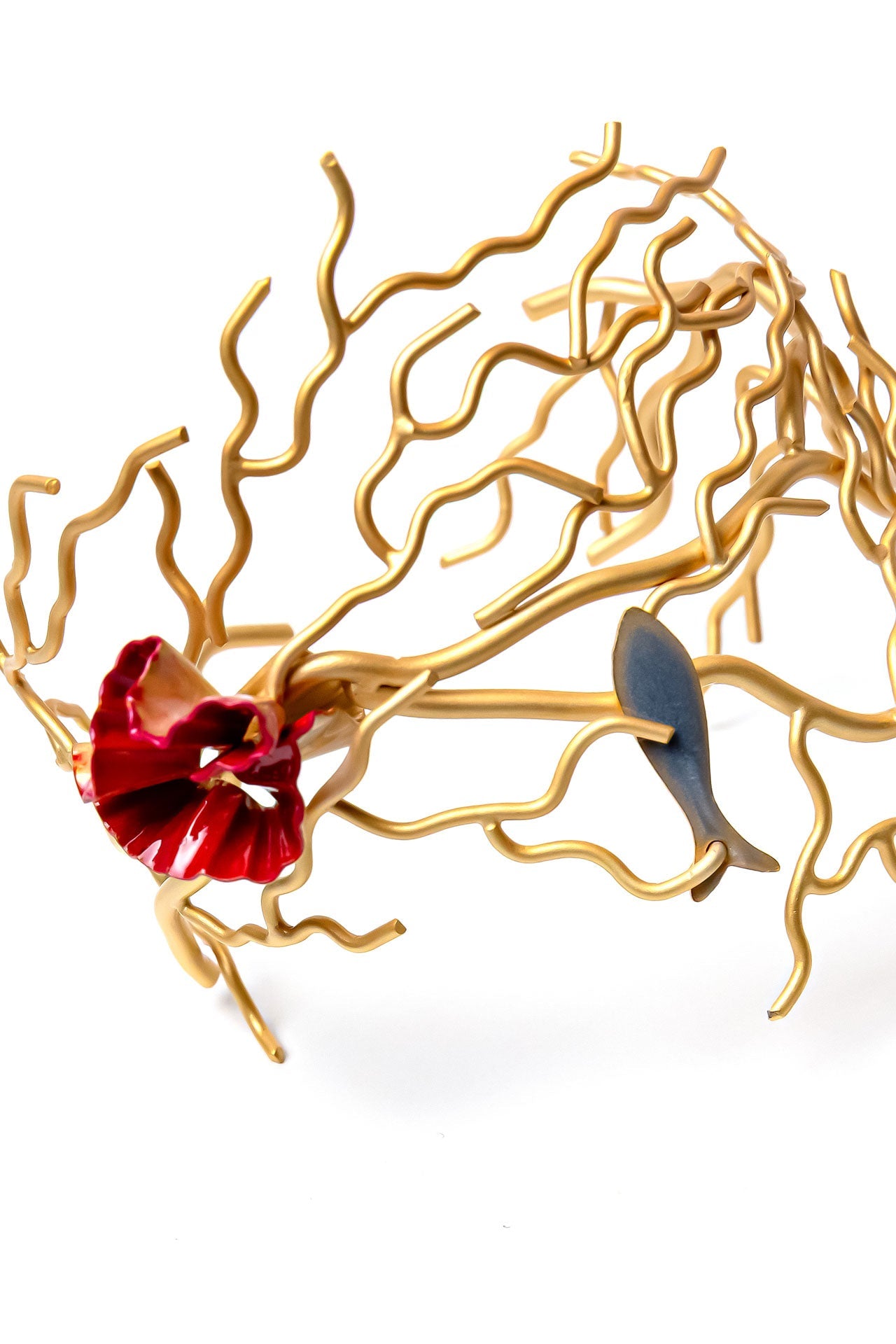 Brazalete Coral XL baño de oro 24ct y esmaltado a mano