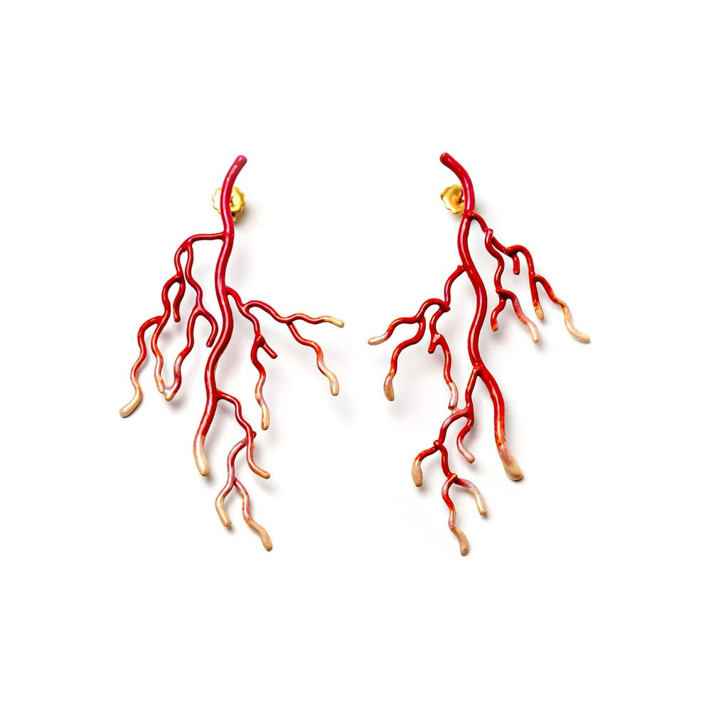 Pendientes Coral L baño oro 24ct o esmaltado a mano