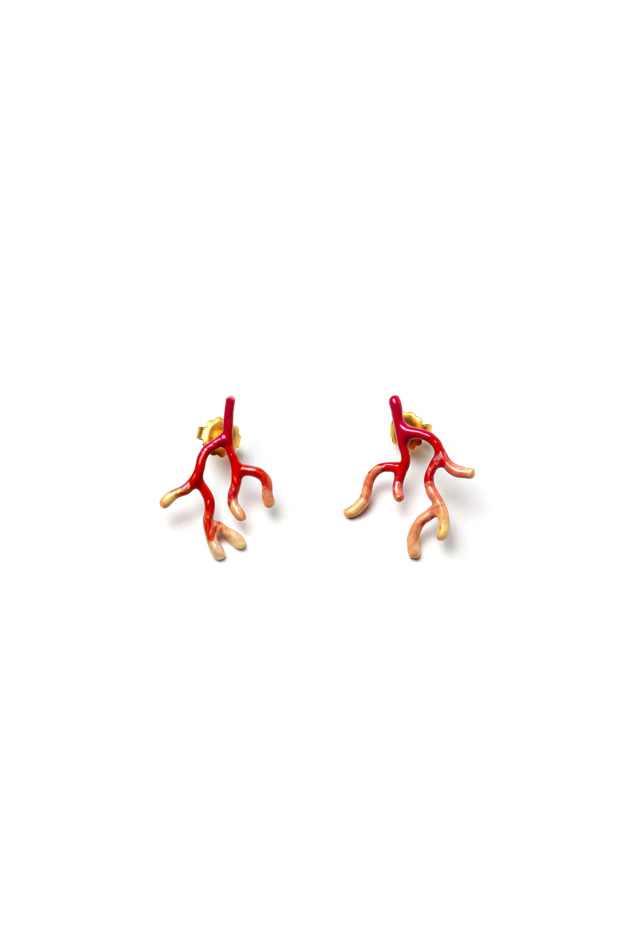Pendientes coral S baño oro 24ct o esmaltado a mano