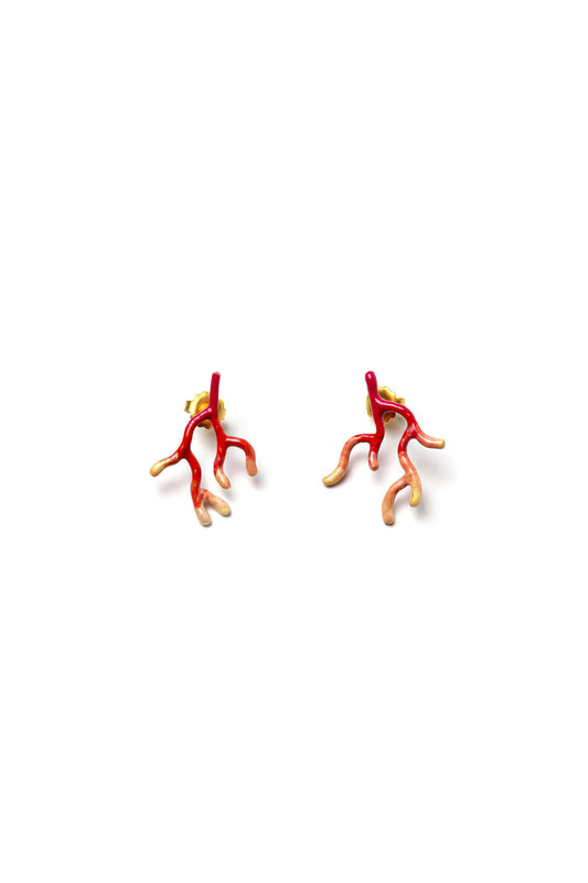 Pendientes coral S baño oro 24ct o esmaltado a mano