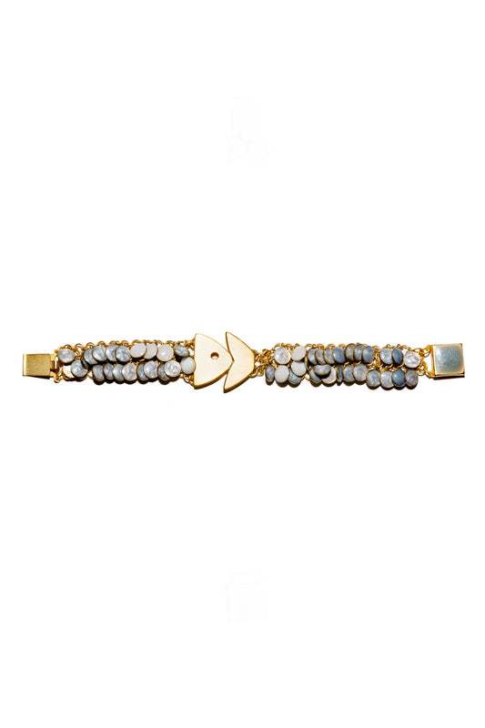 Pulsera Raspa vestida de fiesta baño de oro 24ct esmaltada a mano