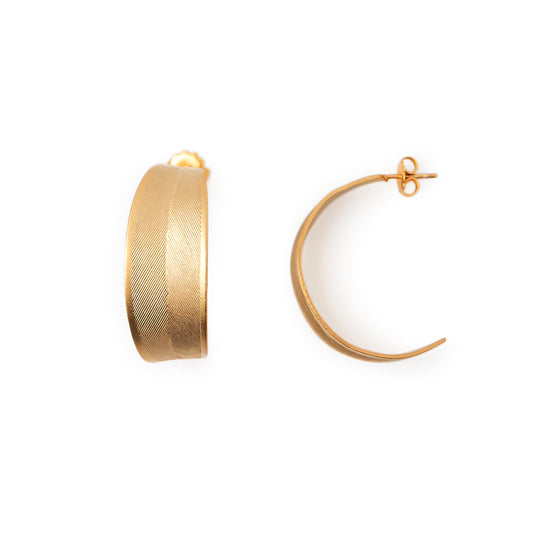 Boucle d'oreille créole feuille d'or mat plaqué or 24 carats
