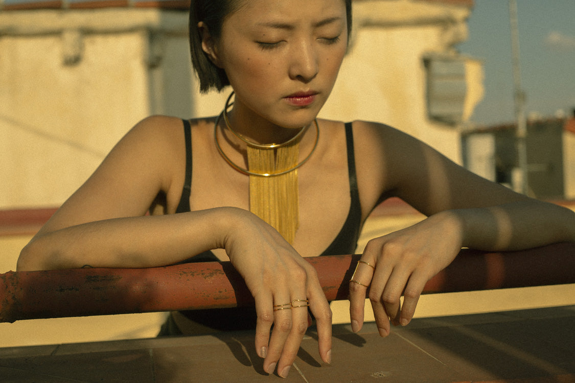 Polished 24ct gold plated Tube L ring