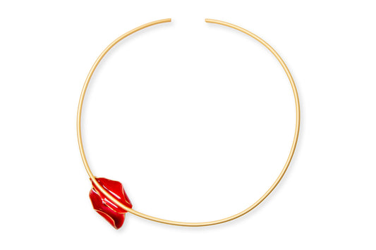 Pad choker plaqué or 24 carats émail main Rouge