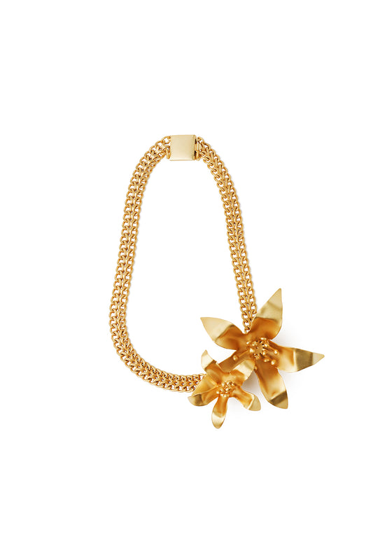 Tour de cou fleur en or mat plaqué or 24 carats