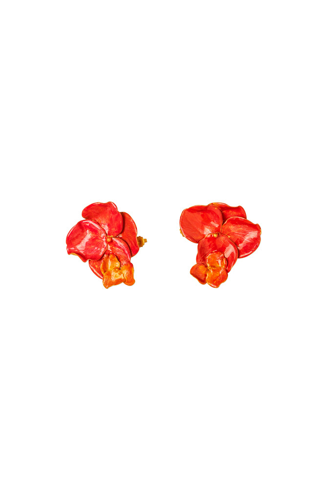 Grande boucle d'oreille fleur Havane en or ou émail
