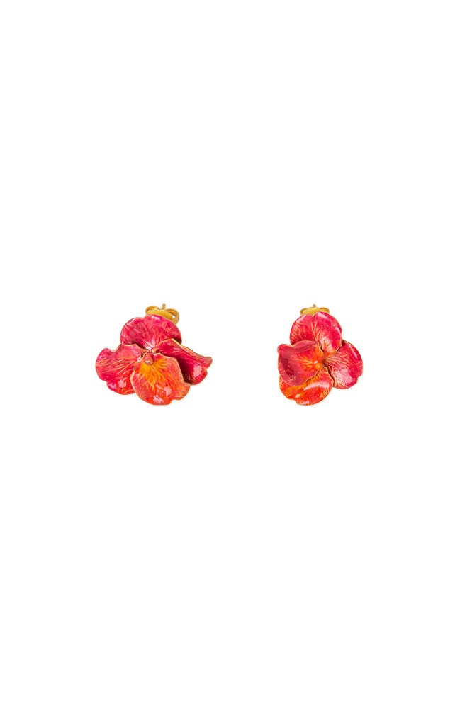 Petite boucle d'oreille fleur Havane dorée ou émaillée