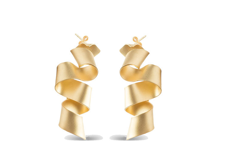 Boucles d'oreilles plaquées or moyennes W avec option émail à la main Rouge ou Vert