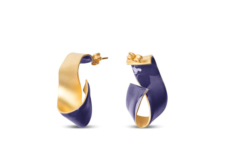 Pendientes W lazo pequeños baño Oro 24ct opción esmalte a mano Rojo o Verde