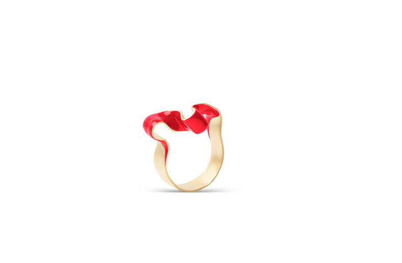 Anillo W lazo baño Oro 24ct mate opción Esmalte a mano Verde, Rojo y Azul