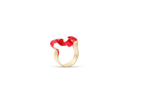 Anillo W lazo baño Oro 24ct mate opción Esmalte a mano Verde, Rojo y Azul