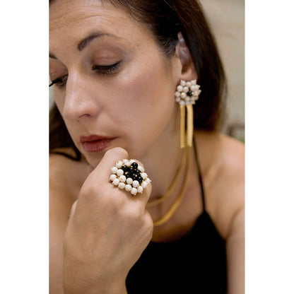 Anillo Jackie XL dorado mate ágatas multicolor o Blanco y negro