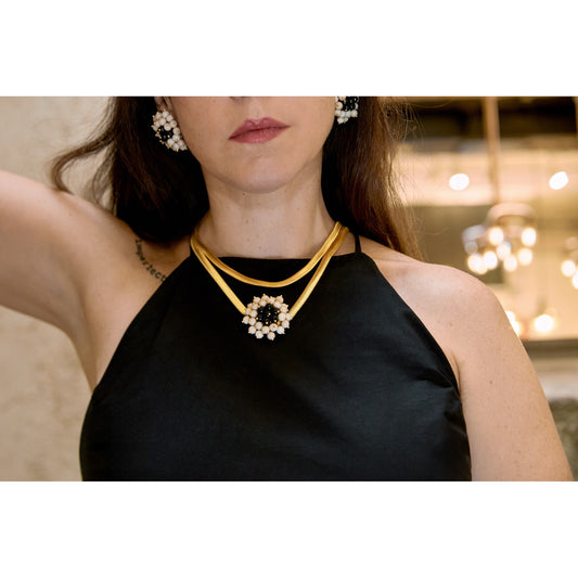 Collar Jackie Grande dorado mate ágatas multicolor o Blanco y negro