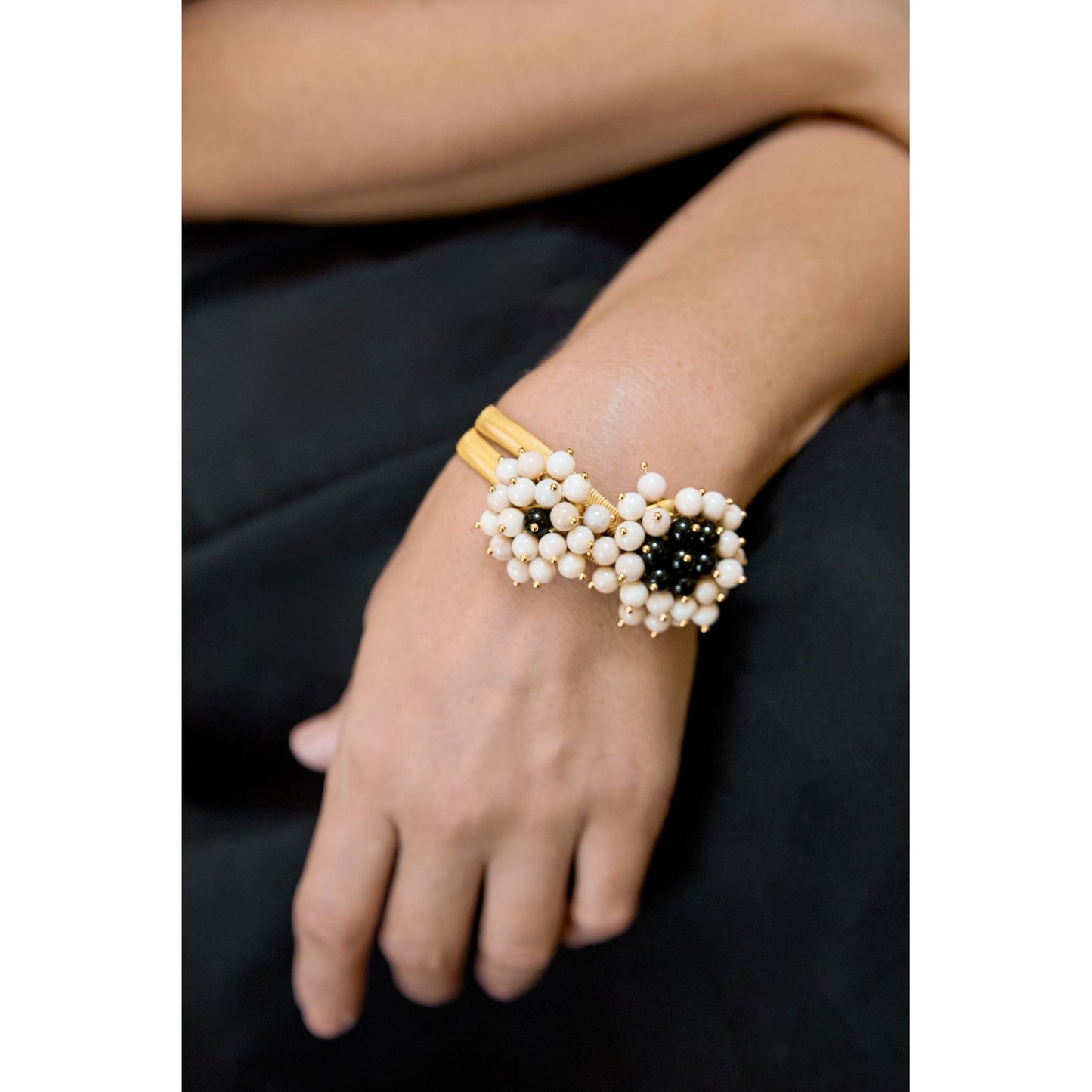 Pulsera Jackie XL dorado mate ágatas multicolor o Blanco y negro