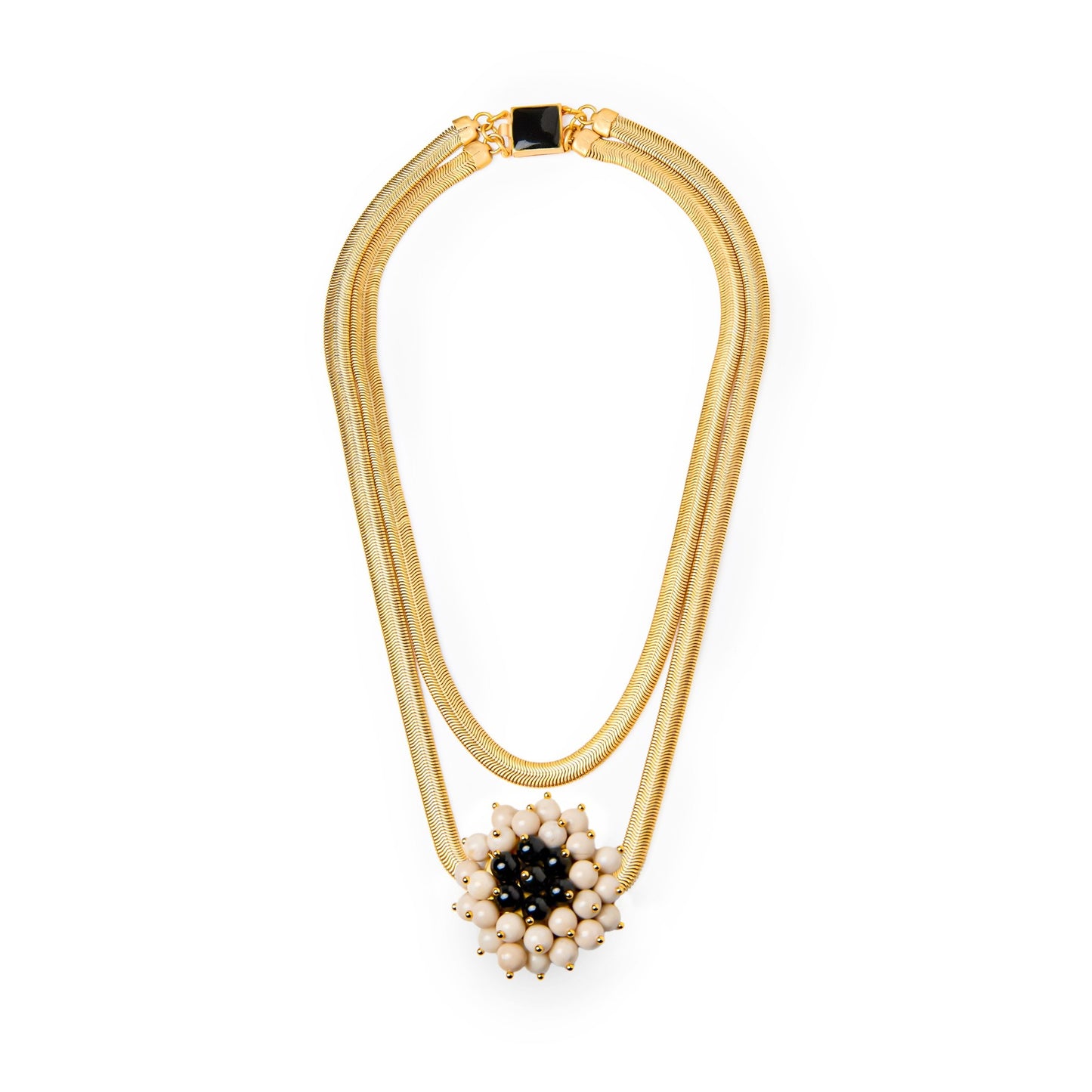Collar Jackie Grande dorado mate ágatas multicolor o Blanco y negro