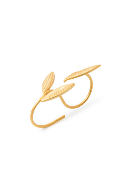 Double Leaf adjustable matte gold ring 24ct gold plated