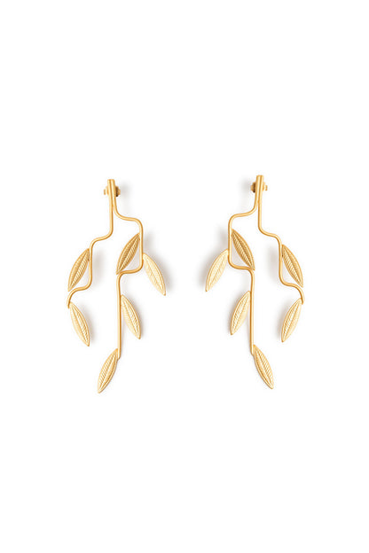 Leaf long earring in 24ct gold plating