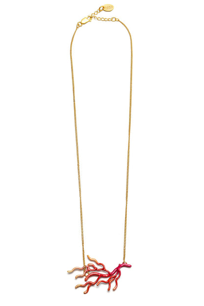 Collar Coral pequeño baño de oro 24ct y esmaltado a mano