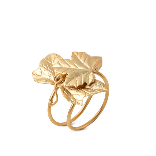 Anillo ajustable Hiedra y Ramas baño de oro 24 ct, detalle 2