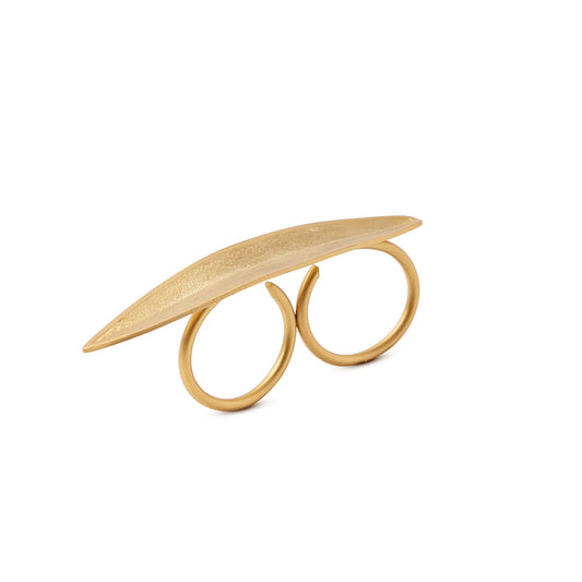 Anillo Hoja doble dorado mate baño de oro 24 ct