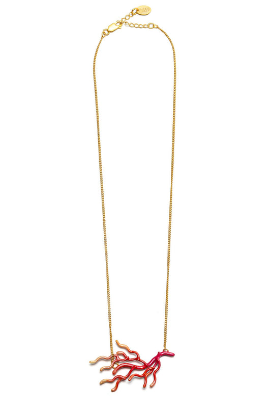 Collar Coral pequeño baño de oro 24 ct y esmaltado a mano, detalle 2