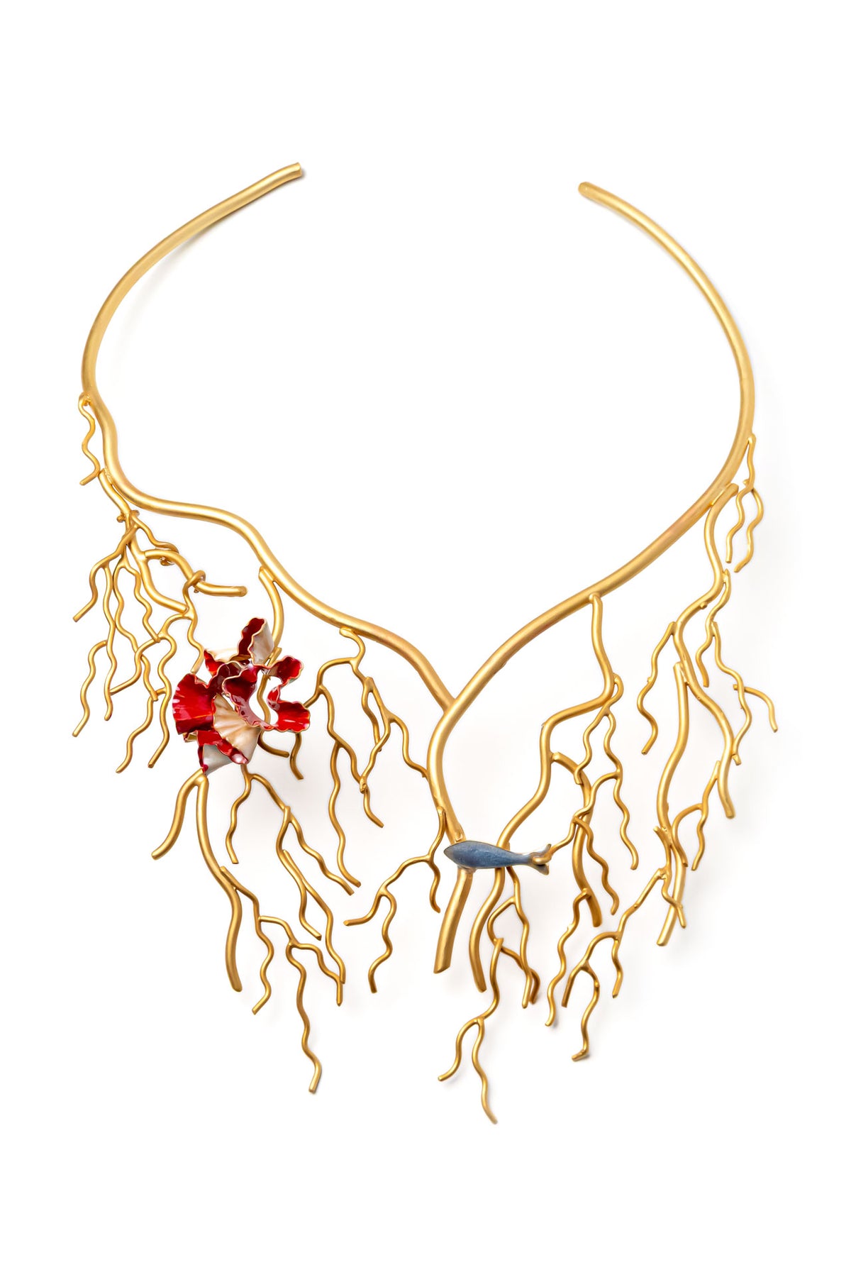 Collar Coral XL baño de oro 24 ct y esmaltado a mano