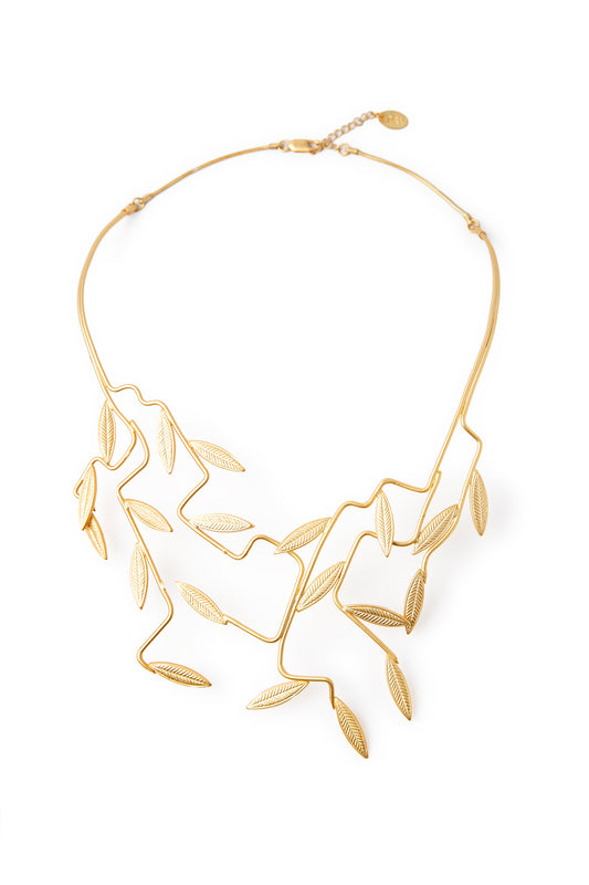 Collar grande Leaf dorado baño de oro 24 ct