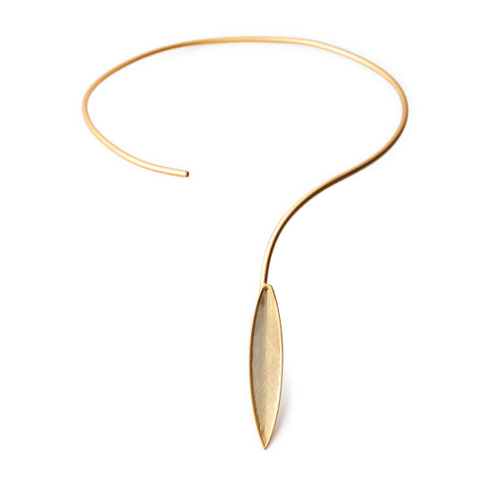 Collar Hoja Grande dorado mate baño de oro 24 ct
