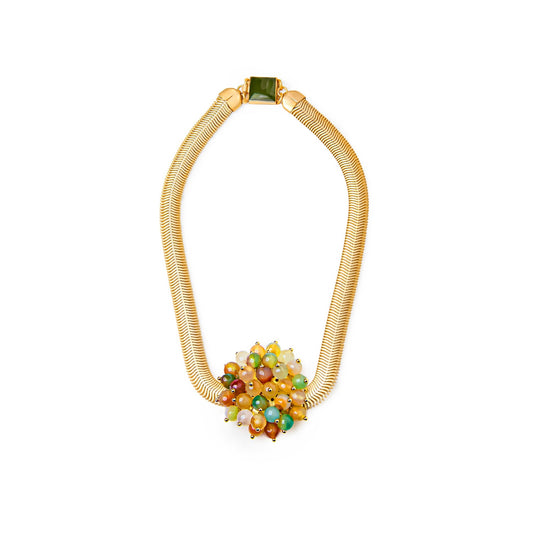 Collar Jackie mediano de ágatas dorado mate, detalle 2
