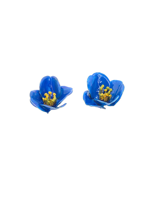 Pendientes Grandes amapolas azules esmaltados a mano