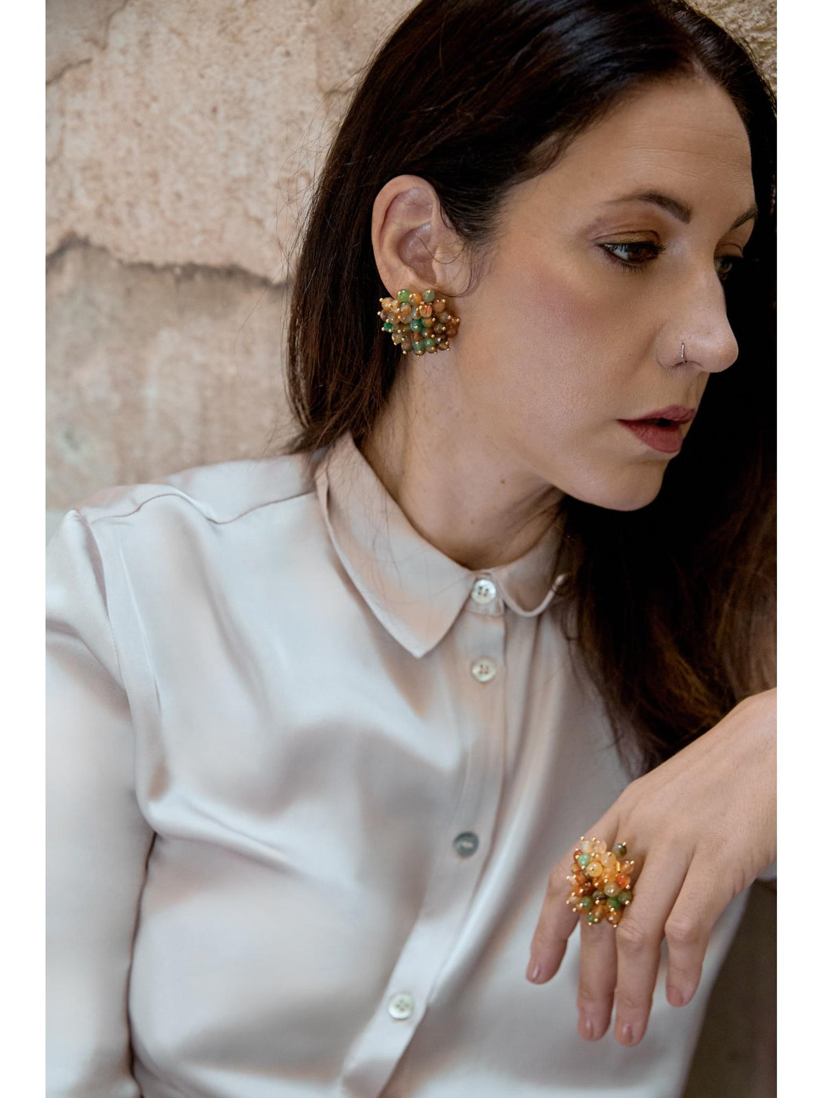 Pendientes grandes Jackie de ágatas dorado mate
