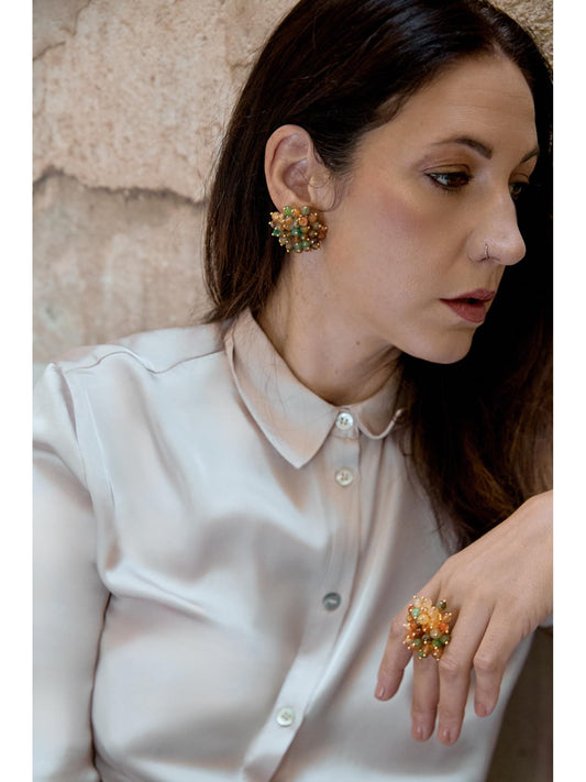 Pendientes grandes Jackie de ágatas dorado mate