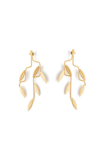Pendientes largos Leaf dorado baño de oro 24 ct
