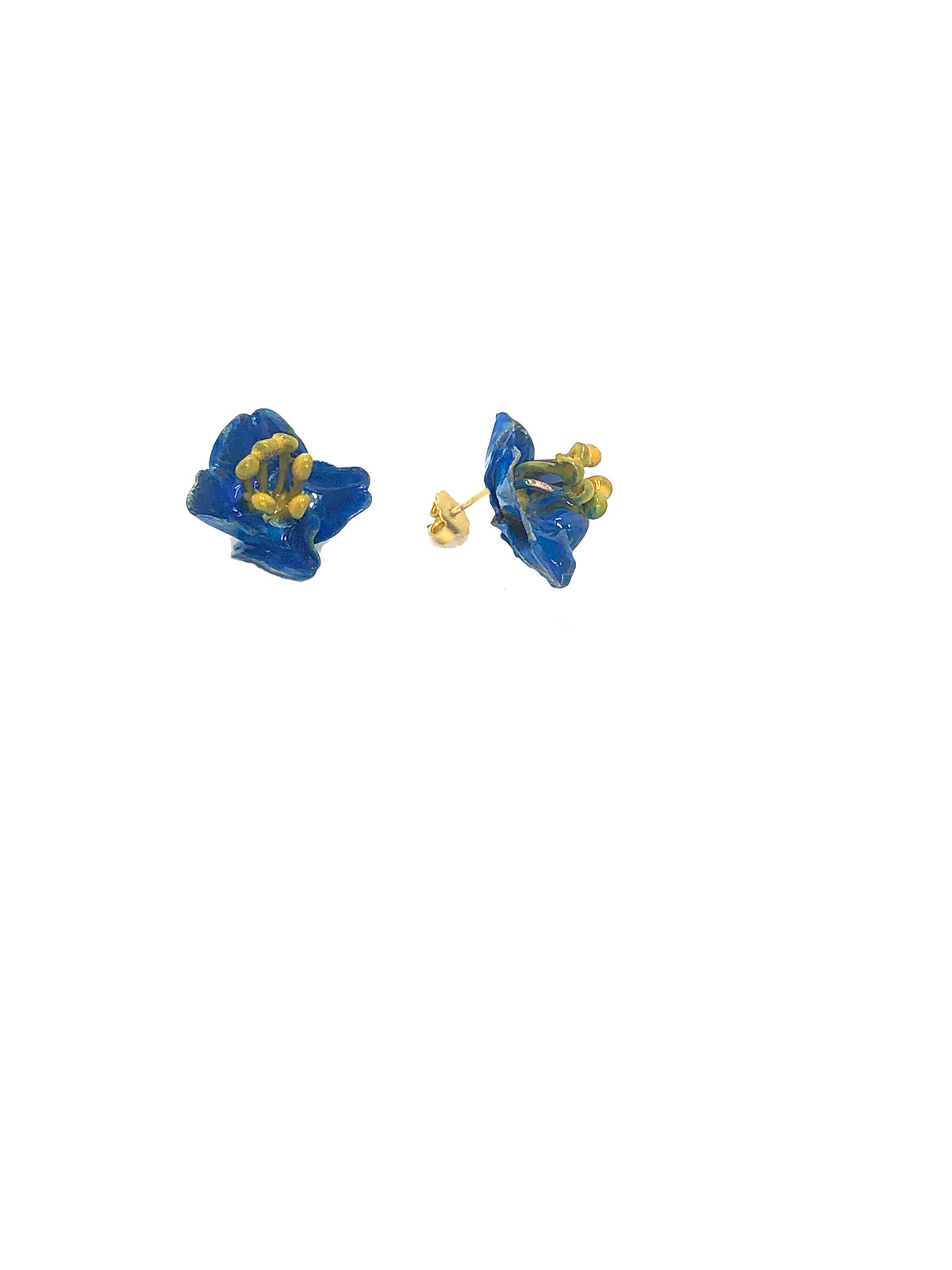Pendientes pequeños amapolas azules esmaltados a mano