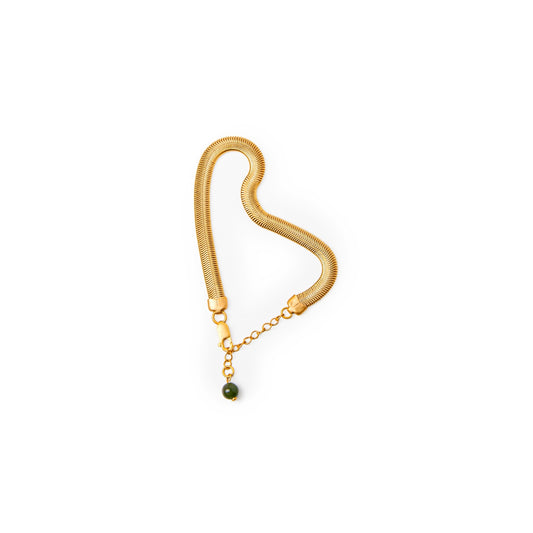 Pulsera fina Jackie dorado mate con piedra de aventurina u ónix, detalle 2