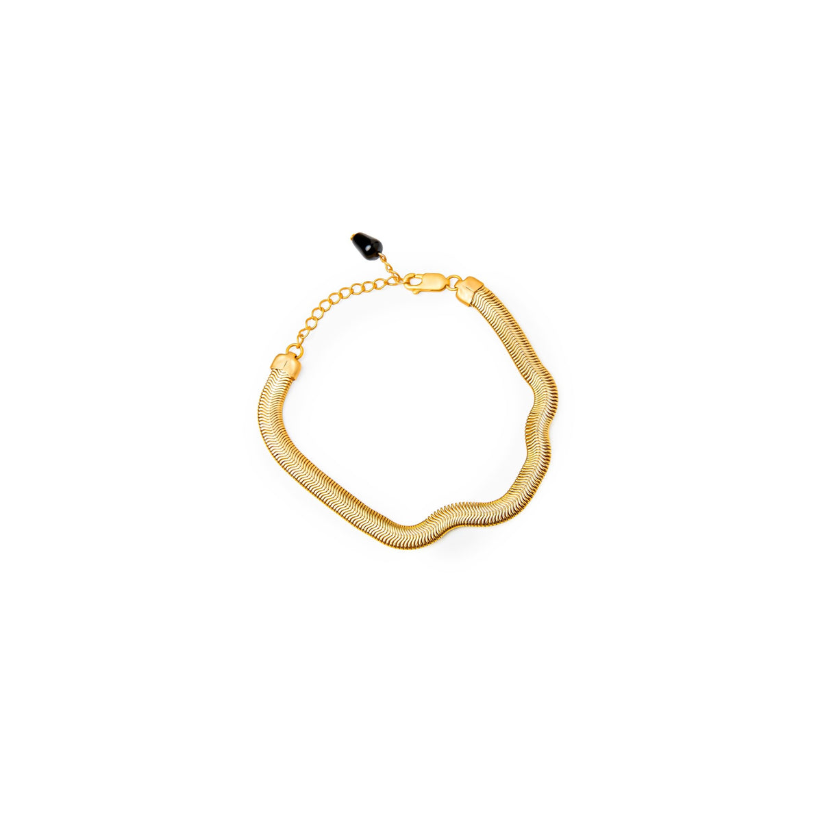Pulsera fina Jackie dorado mate con piedra de aventurina u ónix, detalle 3