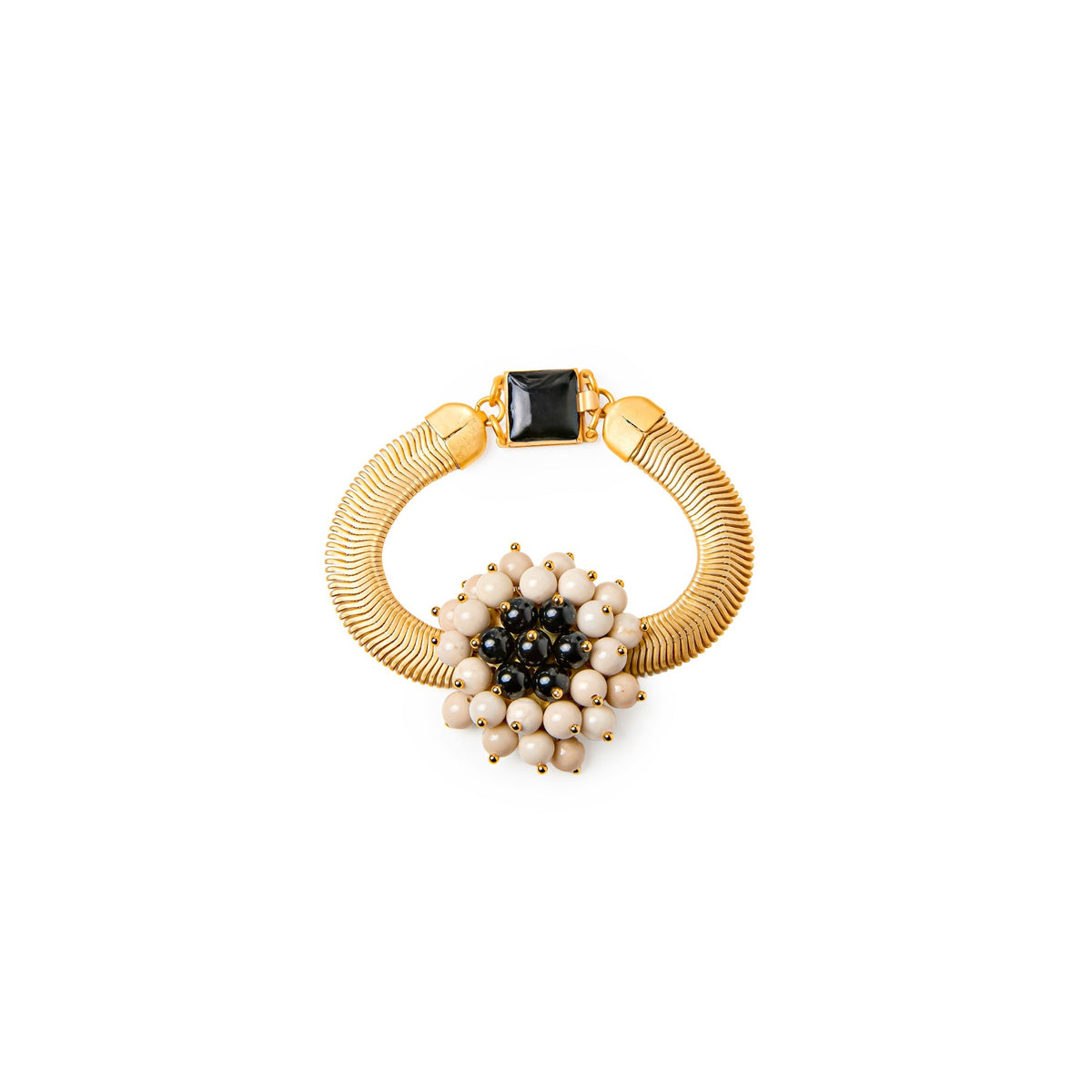 Pulsera Jackie mediana de ágatas dorado mate, detalle 2