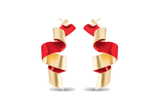 W Medium Gold Plated Earrings with hand enamel option Red or Green