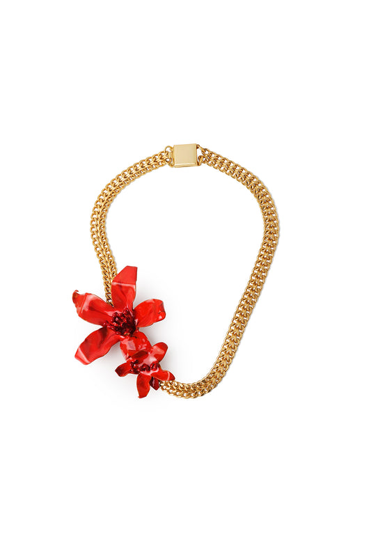 Gargantilla Flores dorado mate baño de oro 24 ct, detalle 2