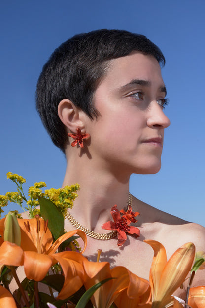 Gargantilla Flores dorado mate baño de oro 24 ct, detalle 4