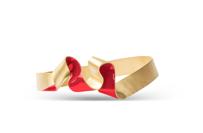Bracelet W Bow 24ct gold plated matte hand enamel option Red, Green and Blue