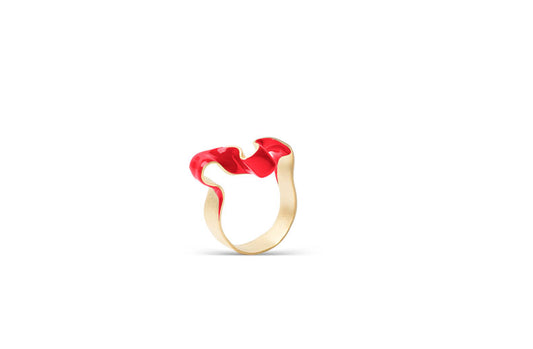 Ring W 24ct gold plated matte hand enamel option Green, Red and Blue